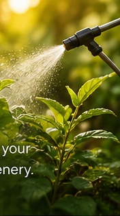 Garden plants being treated with a spray